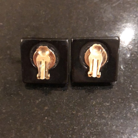 Black Plastic with Gold Braided Rope Accent Clip-on Earrings - Picture 3 of 4